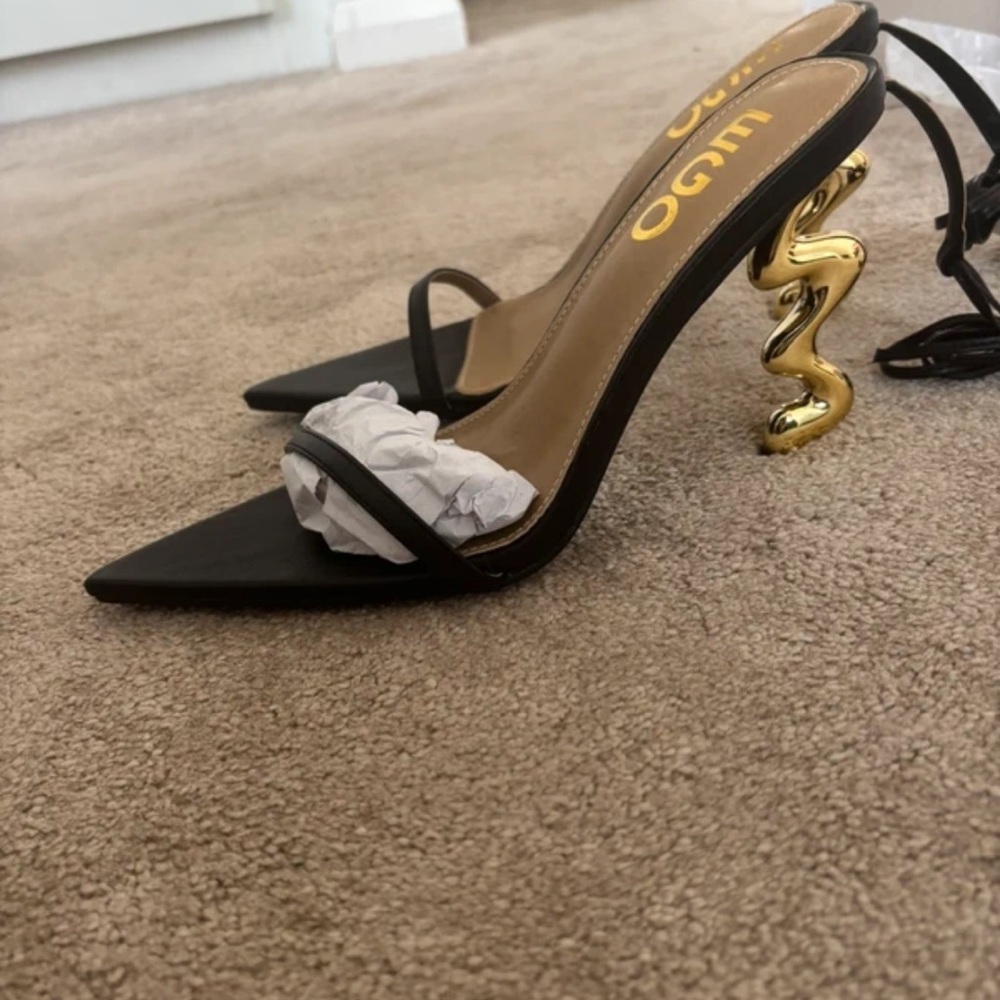 EGO Black Heels with Gold Curved Design